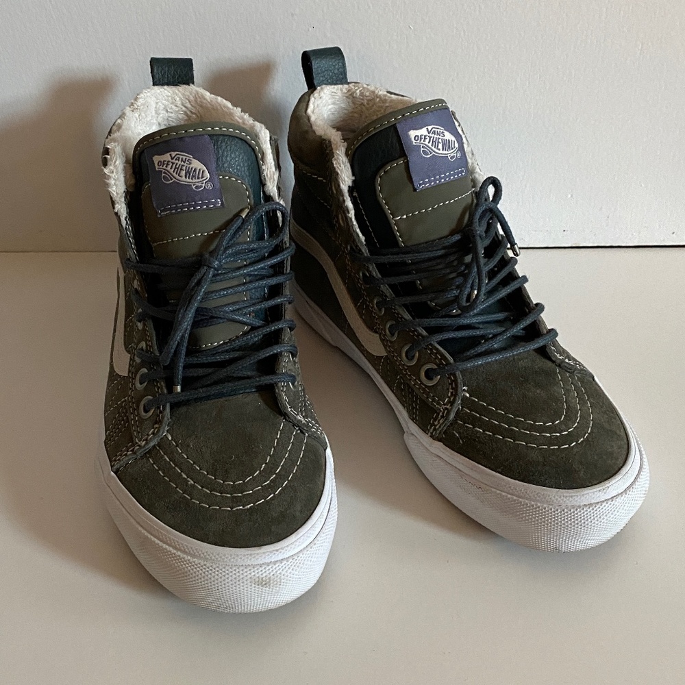 Vans Unisex Sk8-Hi MTE Scotchgard Olive Green Suede Women 7 Men 5.5 Faux Fur